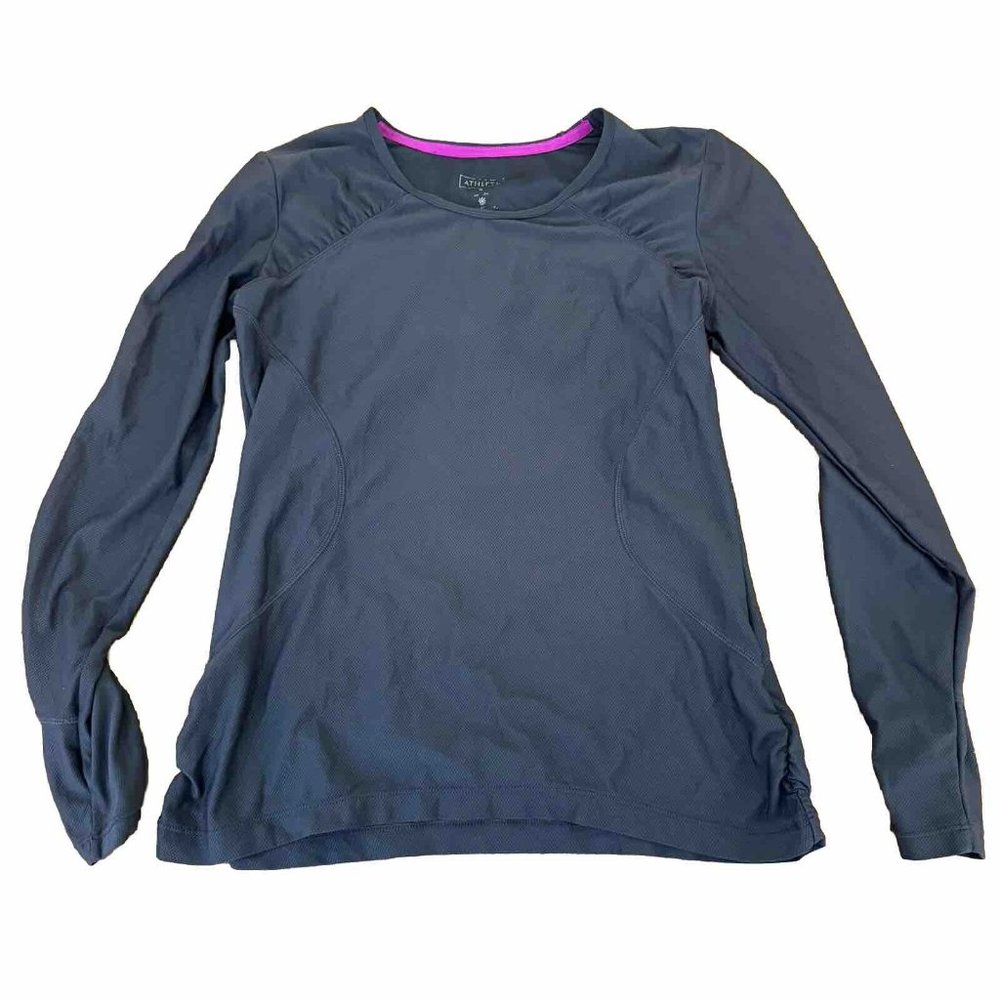 Athleta Dark Grey Reflective Long Sleeve Running Workout Top Shirt Size Medium